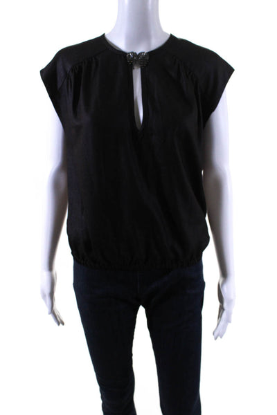 Twelfth Street by Cynthia Vincent Womens Crystal Keyhole Top Black Size Small