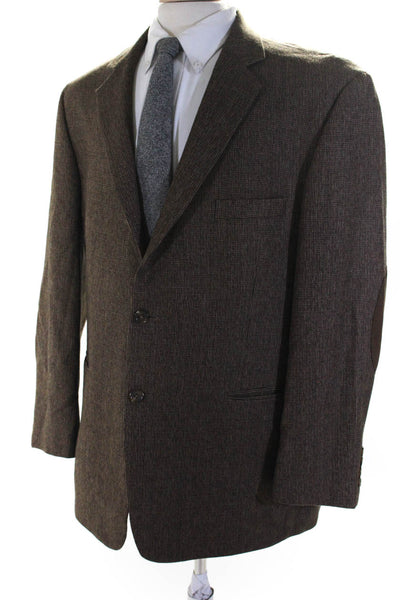 Stafford Essentials Mens 100% Wool Elbow PatchTwo Button Blazer Brown Size 46
