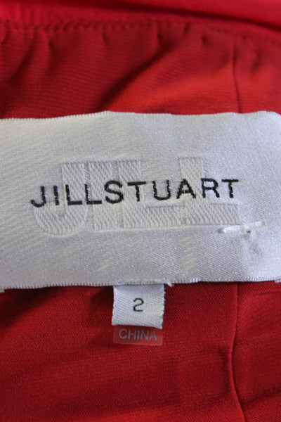 Jill Stuart Womens Red Silk Ruched Ruffles Zip Back Sleeveless Shift Dress Size2