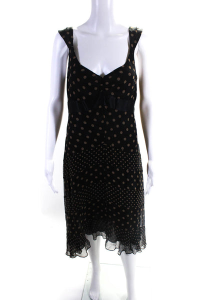 BCBGMAXAZRIA Womens Black Silk Polka Dot V-neck Sleeveless Shift Dress Size 10