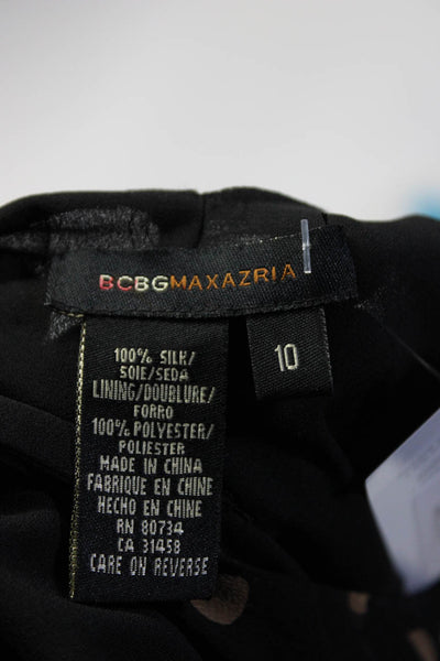 BCBGMAXAZRIA Womens Black Silk Polka Dot V-neck Sleeveless Shift Dress Size 10