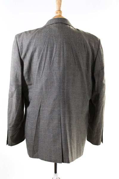 Club Room Mens Gray Plaid Two Button Long Sleeve Blazer Jacket Size 46