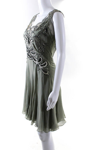 Temperly London Women's Silk Lace  Sleeveless Floral Midi Slip Dress Green Size
