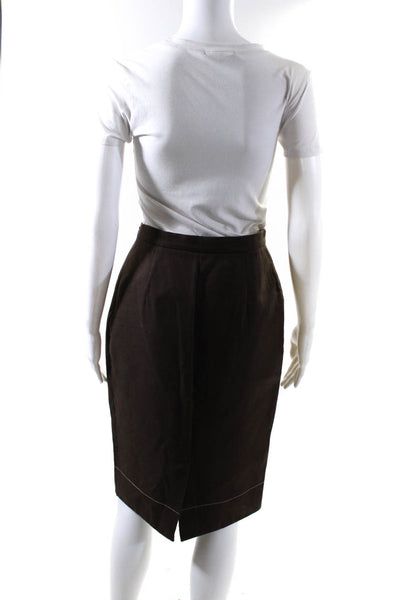 Prada Women's Wool Unlined Slit Midi Pencil Skirt Brown Size 40