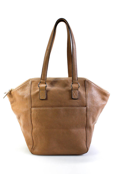 DKNY Womens Leather Gold Tone Zip Across Shoulder Handbag Beige