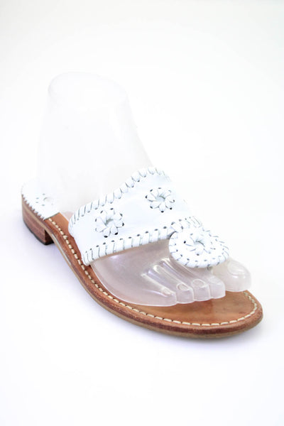 Jack Rogers Womens Leather Cushioned Woven T-Strap Heel Sandals White Size 5M