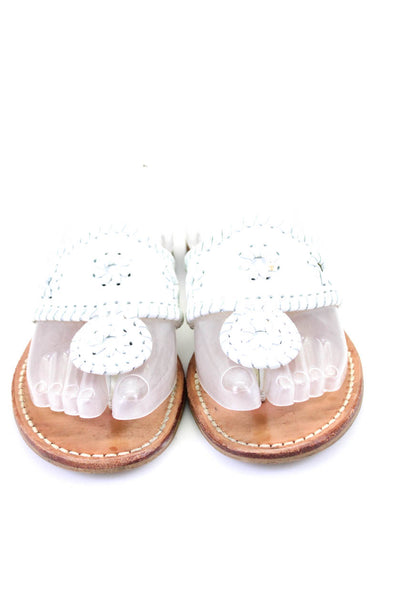 Jack Rogers Womens Leather Cushioned Woven T-Strap Heel Sandals White Size 5M