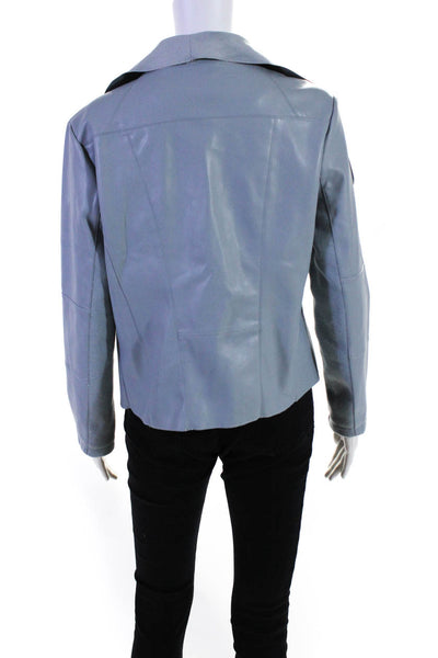 Bagatelle Women's Collar Long Sleeves Zip Pockets Faux Leather Jacket  Blue M
