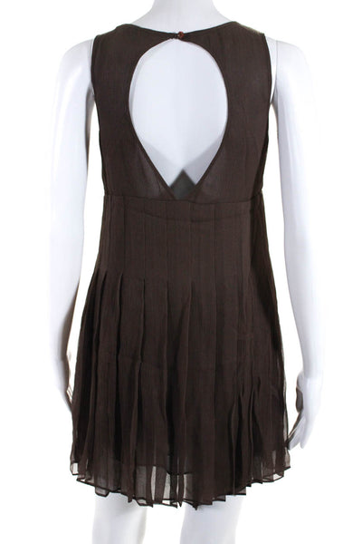 Alice + Olivia Womens Side Zip Embellished Chiffon Silk Shift Dress Brown XS
