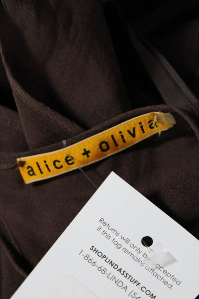 Alice + Olivia Womens Side Zip Embellished Chiffon Silk Shift Dress Brown XS