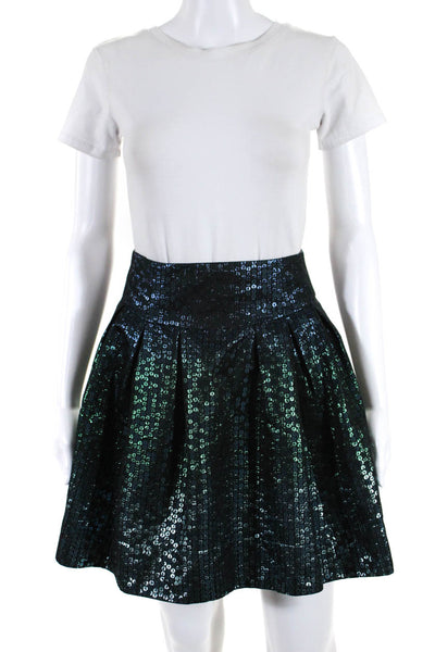 Nanette Lepore Womens Back Zip Mermaid Sequin Metallic Skirt Blue Green Size 0