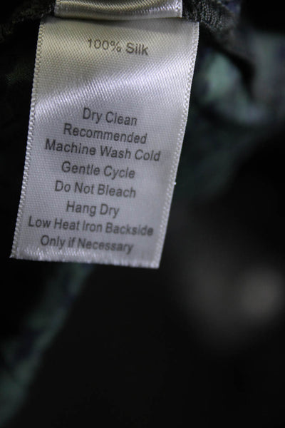 Ecru Womens Silk Pocket Abstract Button Down Casual Shirt Green Size Medium