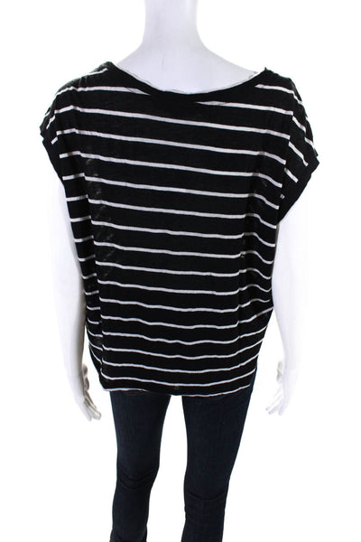 Allsaints Women's Crewneck Sleeveless Blouse Black White Striped Size L