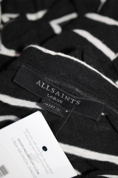 Allsaints Women's Crewneck Sleeveless Blouse Black White Striped Size L