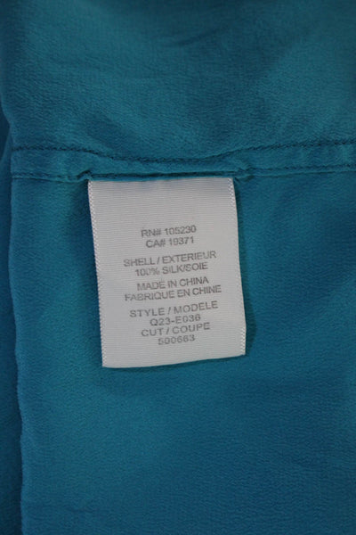 Equipment Womens Silk Collared Sleeveless Button down Blouse Turquoise Size S