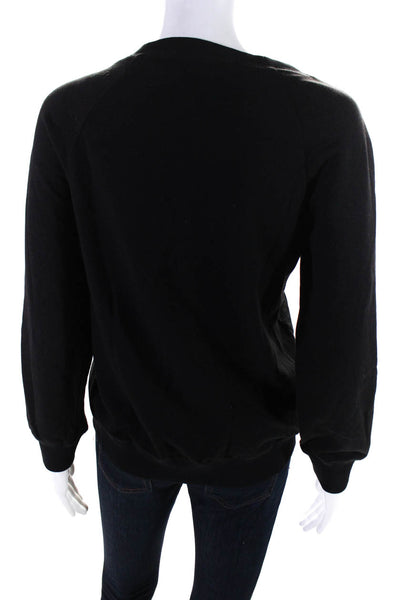 Rachel Zoe Womens Calfskin Crewneck Pullover Sweatshirt Black Size S