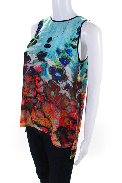 Clover Canyon Womens Abstract Marbled Sleeveless Top Blouse Orange Blue Size XS