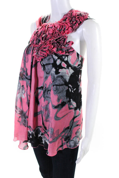 Robert Rodriguez Womens Floral Ruffle Sleeveless Top Blouse Black Pink Size 2