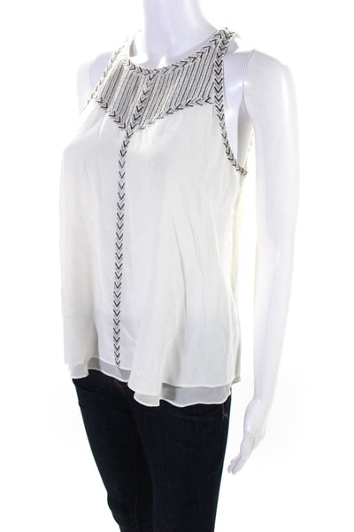 Rebecca Taylor Womens Metallic Embroidered Sleeveless Top Blouse Ivory Size 0