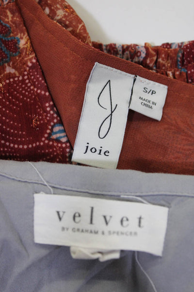 Joie Velvet Womens Floral V Neck Long Sleeve Tops Orange Gray Size S/P S Lot 2