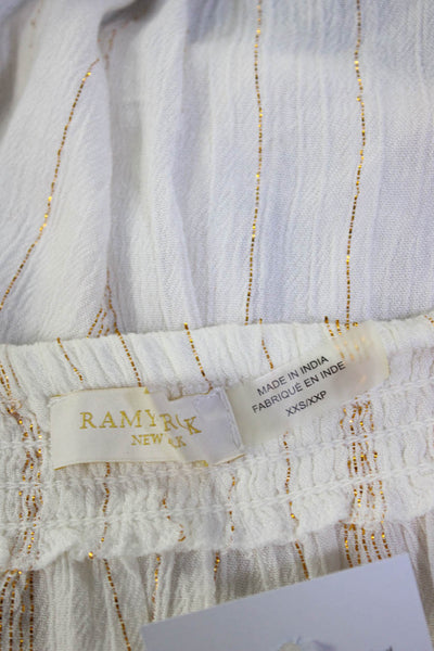 Ramy Brook Women's Strapless Gold Striped Beige Blouse Size XS