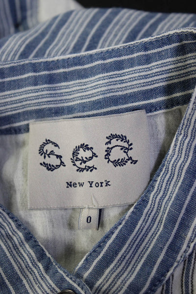 Sea New York Womens Cropped Striped Button Down Blouse Blue White Size 0
