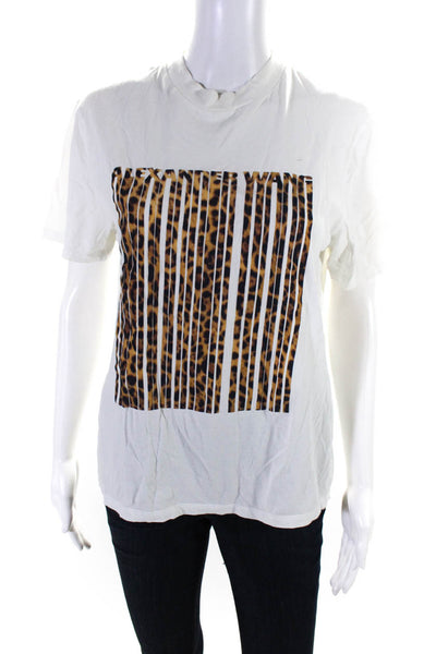 Alexander Wang Womens Short Sleeve Leopard Striped Logo Shirt White Small