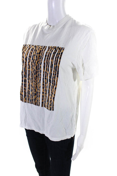 Alexander Wang Womens Short Sleeve Leopard Striped Logo Shirt White Small
