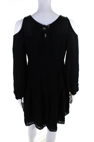 Thakoon Addition Womens Cold Shoulder Crew Neck Embroidered Dress Black Silk 0