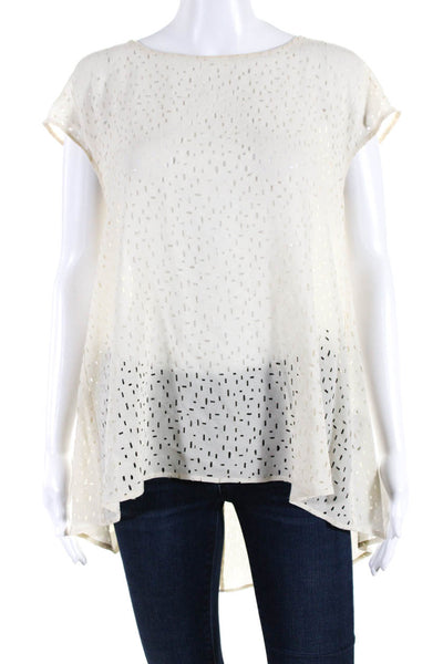 Eileen Fisher Womens Short Sleeve Scoop Neck Laser Cut Silk Shirt White Size XS