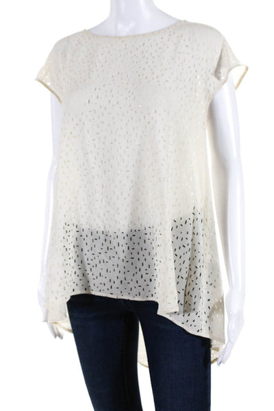 Eileen Fisher Womens Short Sleeve Scoop Neck Laser Cut Silk Shirt White Size XS