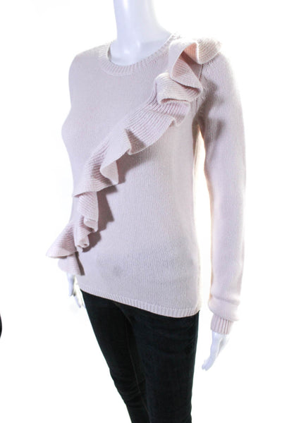 Intermix Womens Crew Neck Ruffle Pullover Sweater Light Pink Wool Size Petite