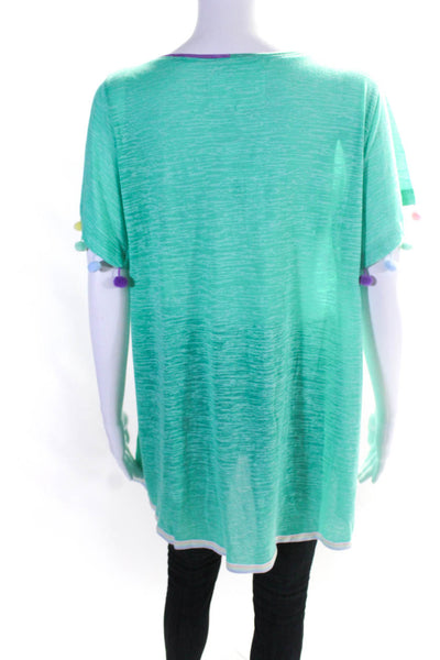 Pitusa Stephanie Gottlieb Womens Pom Pom Mini Tee Shirt Dress Turquoise Medium