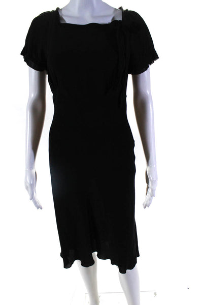 Moschino Womens Side Zipped Ruffled Tied Ruched Short Sleeve Dress Black Size M