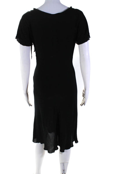 Moschino Womens Side Zipped Ruffled Tied Ruched Short Sleeve Dress Black Size M