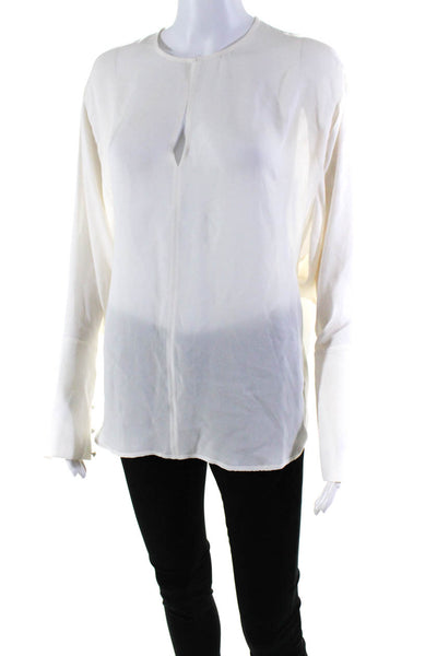 Tamara Mellon Womens Silk Ruffled Long Sleeve High Low Blouse Top White Size 2