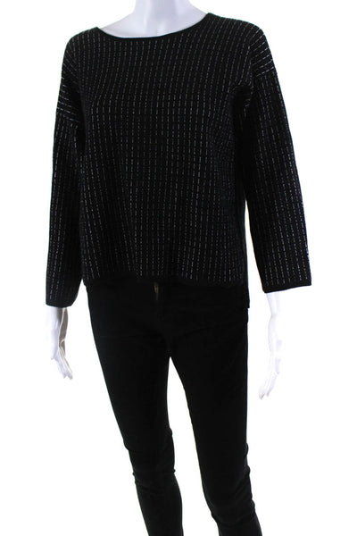 Eileen Fisher Womens Crew Neck Striped Sweater Black White Silk Size XS