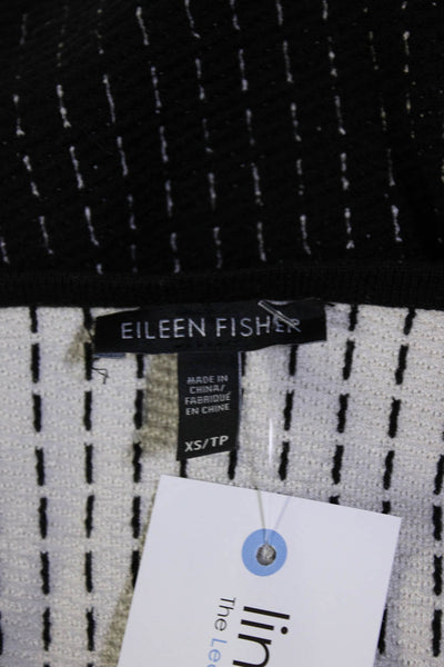 Eileen Fisher Womens Crew Neck Striped Sweater Black White Silk Size XS
