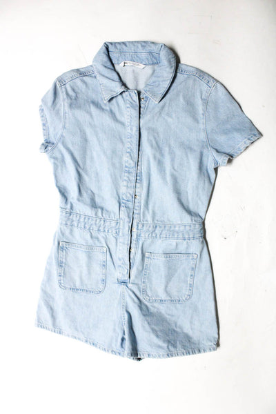 Zara Womens Short Sleeve Ribbed Cotton Denim Romper Tank Blue Size M/L Lot 2
