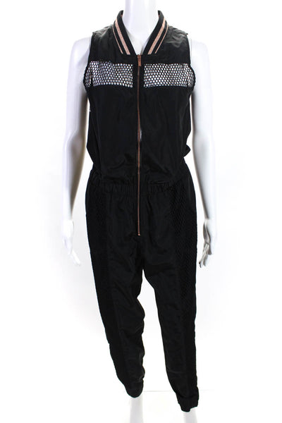 Lime & Vine Womens Patchwork Mesh Elastic Ruched Tapered Jumpsuit Black Size S