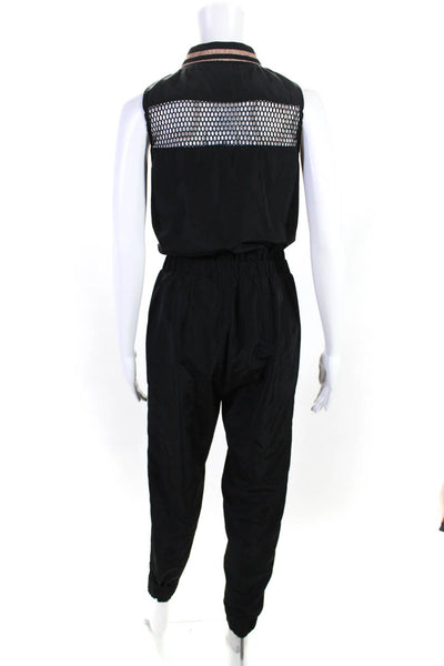 Lime & Vine Womens Patchwork Mesh Elastic Ruched Tapered Jumpsuit Black Size S