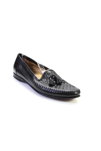 Santoni Mens Leather Tassel Slide On Loafers Black Size 11.5 B