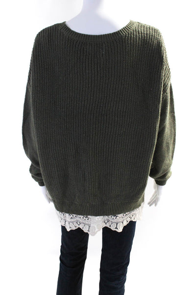 Pins and Needles Womens Lace Trim Crew Neck Sweater Green Size Medium