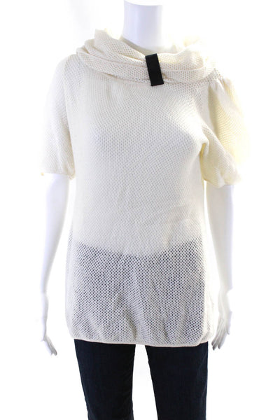 Marc By Marc Jacobs Womens Open Knit Hoodie White Wool Blend Size Medium