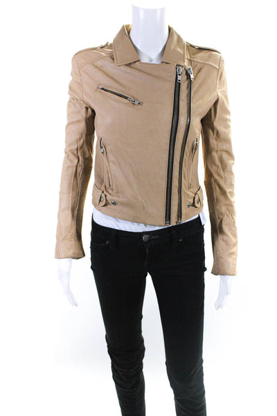 IRO Womens Leather Evana Biker Jacket Beige Size EUR 36