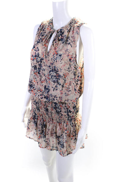 Pookie and Sebastian Womens Floral Ruched Tied Drop Waist Dress Beige Size S