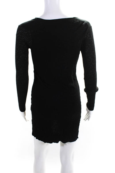 Joie Womens Glitter Ribbed Texture Long Sleeve V-Neck Sweater Dress Black Size S