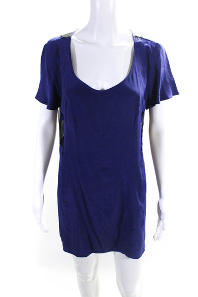 Erik Hart Womens Silk Patchwork Short Sleeve Darted Mini Dress Blue Size 4