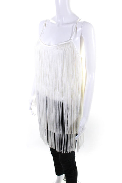Aidan Aidan Mattox Womens Tasseled Spaghetti Strap Camisole Ivory White Size 10