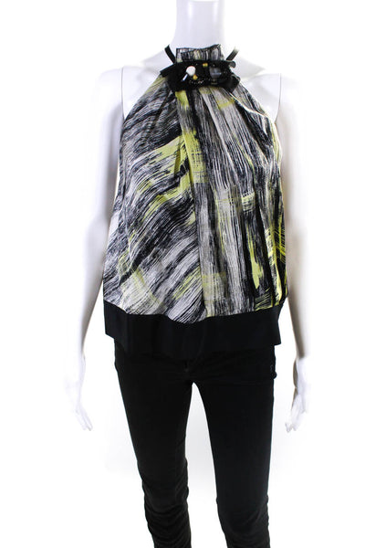 Robert Rodriguez Womens Silk Abstract Print Beaded Camisole Black Yellow Size 4